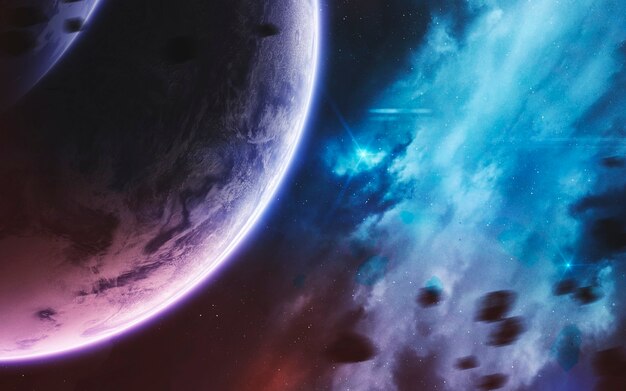 地球と月 素晴らしいサイエンスフィクションの壁紙 宇宙の風景 プレミアム写真