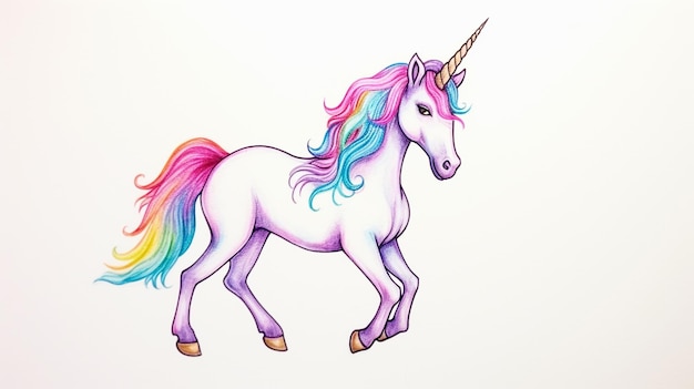 A unicorn drawn by a child on a white background