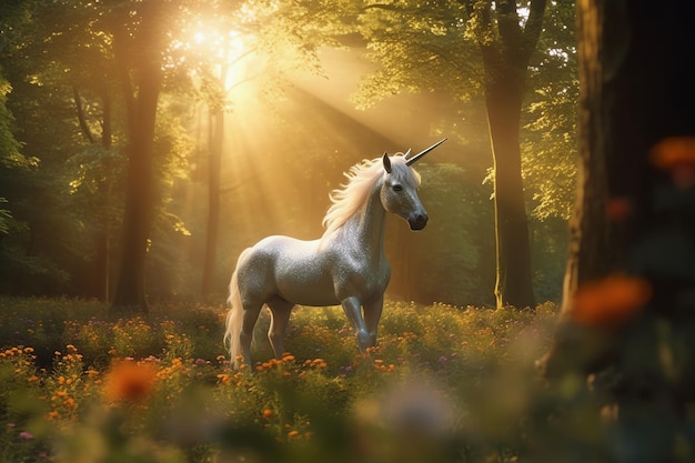 Unicorn in forest AI generated