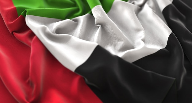 United Arab Emirates Flag Ruffled Beautifully Waving Macro Close-Up Shot