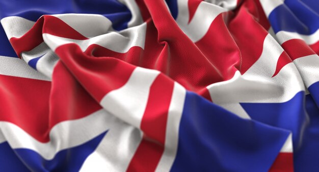 United Kingdom Flag Ruffled Beautifully Waving Macro Close-Up Shot