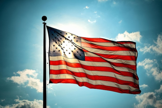 Национальный флаг США развевается в небе