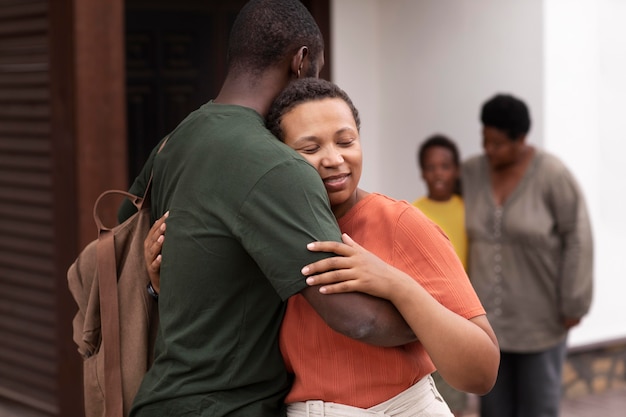 United states soldier departing from his family