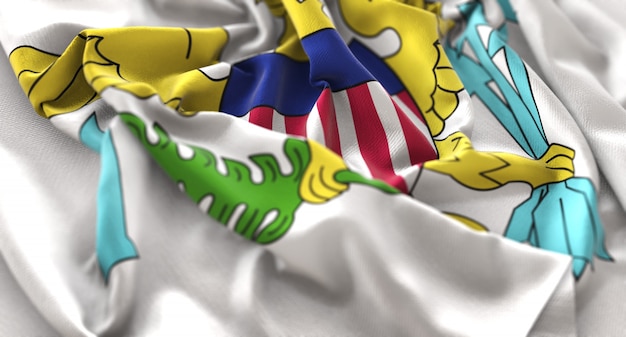 United States Virgin Islands Flag Ruffled Beautifully Waving Macro Close-Up Shot