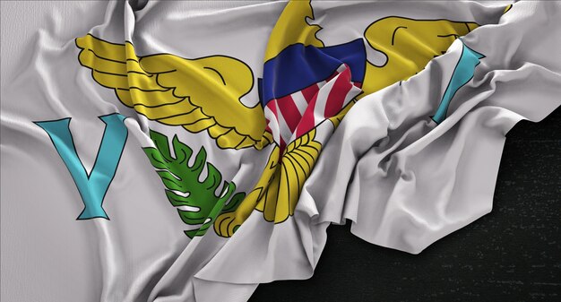 Флаг Виргинских островов Соединенных Штатов Морщинистый на темном фоне 3D Render