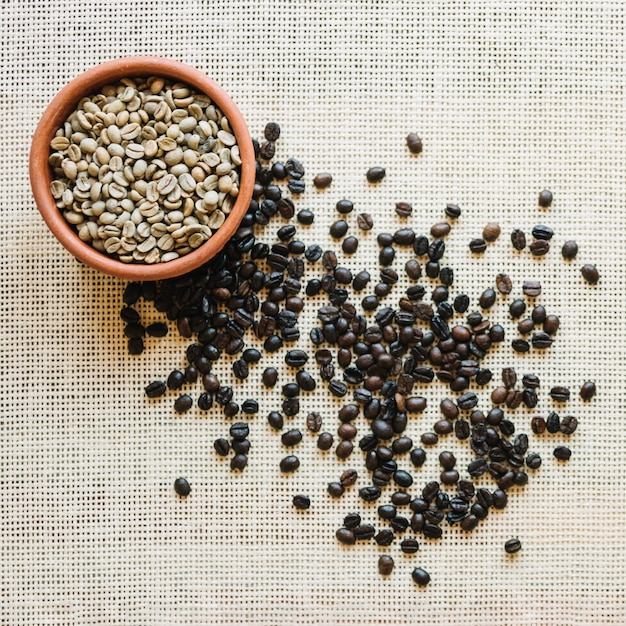 Unroasted and roasted coffee beans