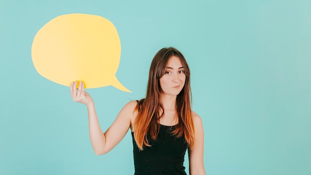 Unsure woman with speech bubble