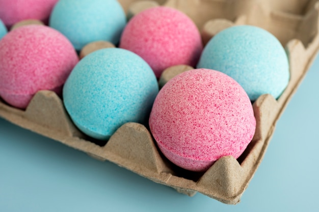 Free photo unused bath bombs still life