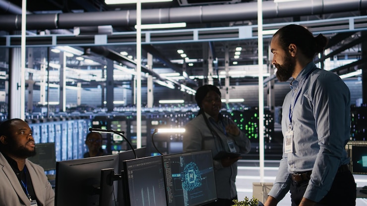 Free Photo upset data center worker packing desk after being replaced by ai