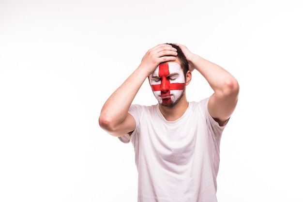 Free photo upset loser fan support of england national team with painted face isolated on white background