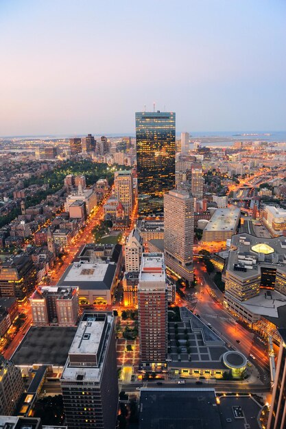 Urban city skyline at sunset