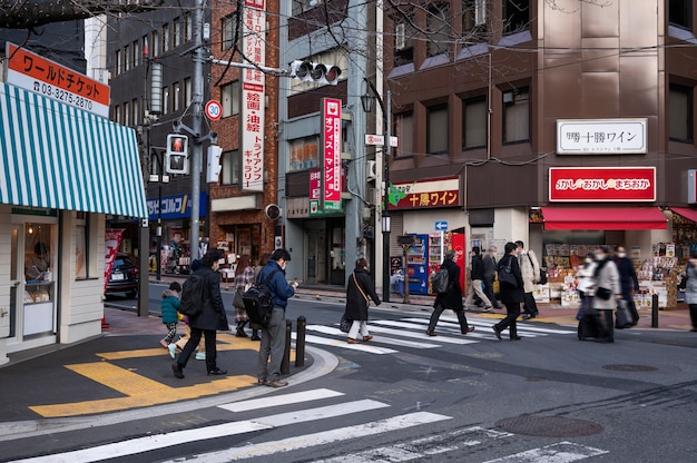 Urban landscape of tokyo city with pedestrian crossing