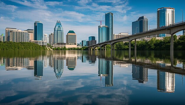 Urban skyline reflection brings architecture to life generated by AI