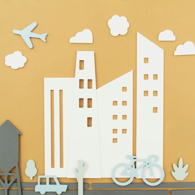 자전거와 비행기와 도시 교통 개념