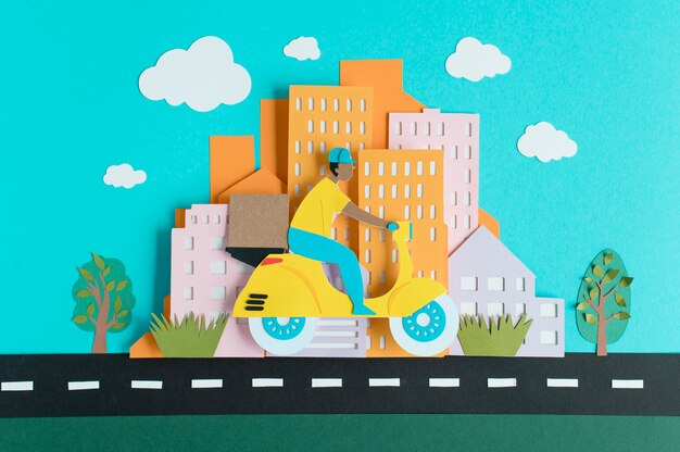 Urban transport in paper style assortment