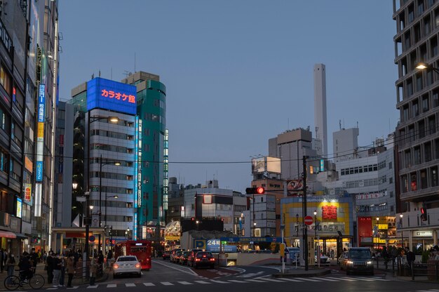 Urban view with cars and people