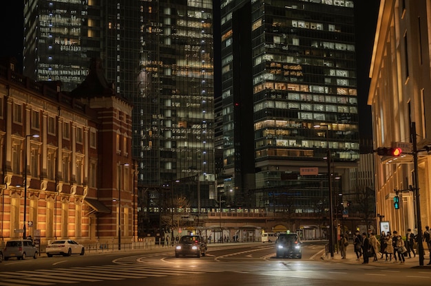 Urban view with people on street