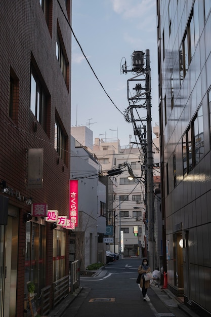 Urban view with woman on street