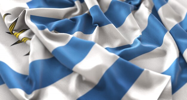 Uruguay Flag Ruffled Beautifully Waving Macro Close-Up Shot