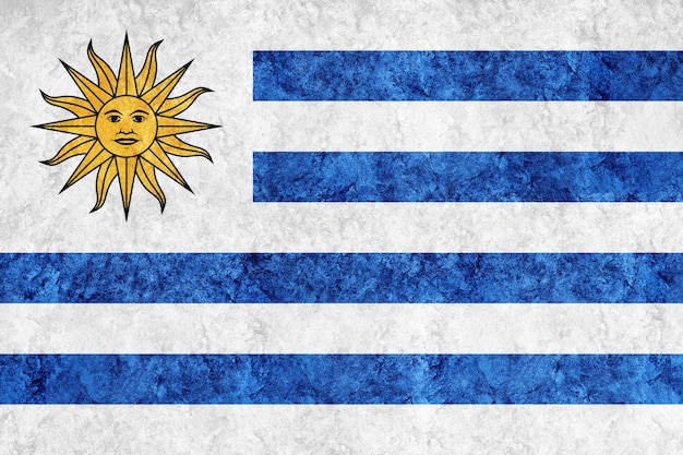 Free photo uruguay metallic flag, textured flag, grunge flag