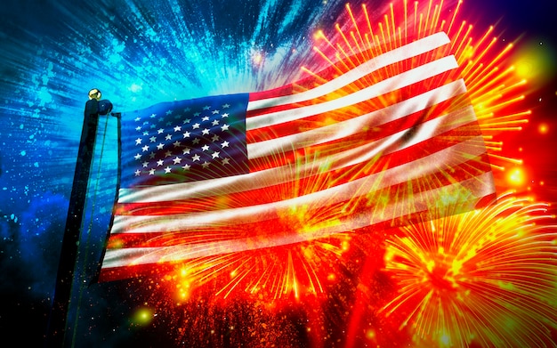 Free photo us flags with fireworks collage