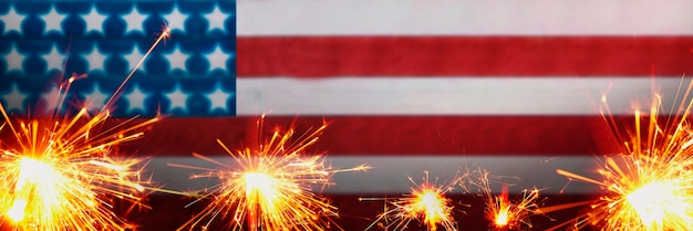 Free photo us flags with fireworks collage