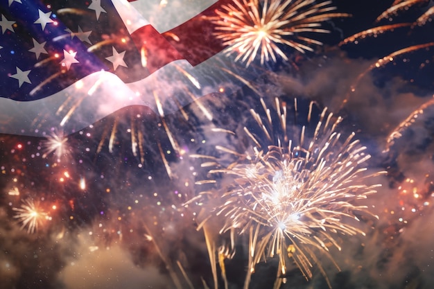 Foto gratuita bandiera degli stati uniti con collage di fuochi d'artificio