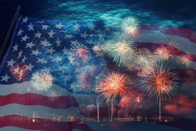 Free photo usa flag with fireworks collage