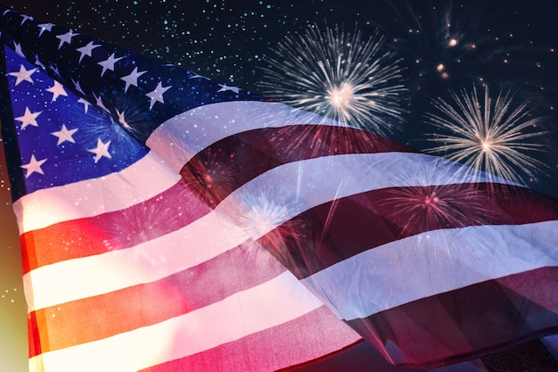 Free photo usa flag with fireworks collage