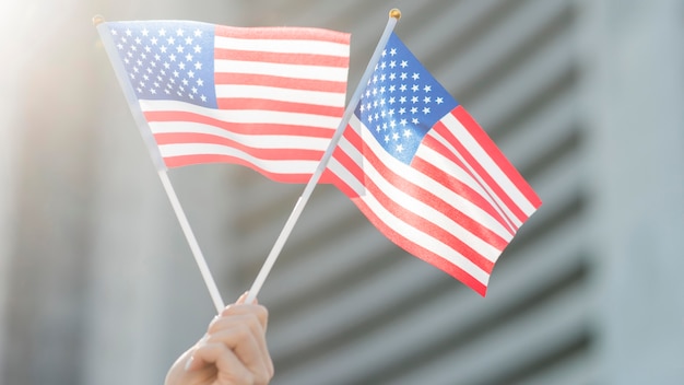 Free photo usa flags held by hand