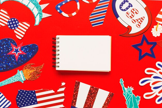 Usa independence day composition with notepad