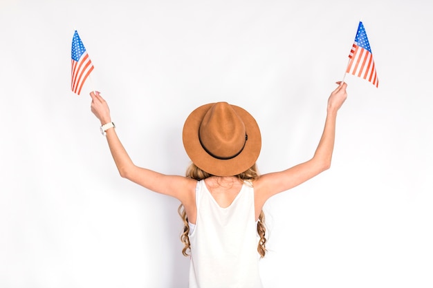 Free photo usa independence day concept with backview of woman