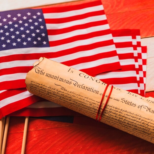 Usa independence day concept with declaration and flags