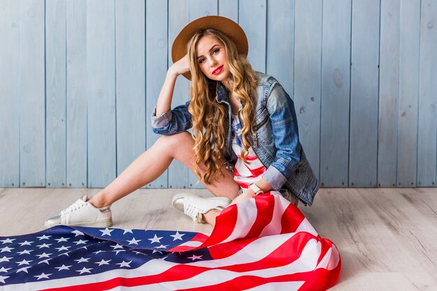 Usa independence day concept with sitting woman