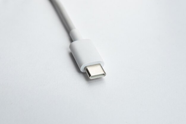 USB cable type C over white isolated background
