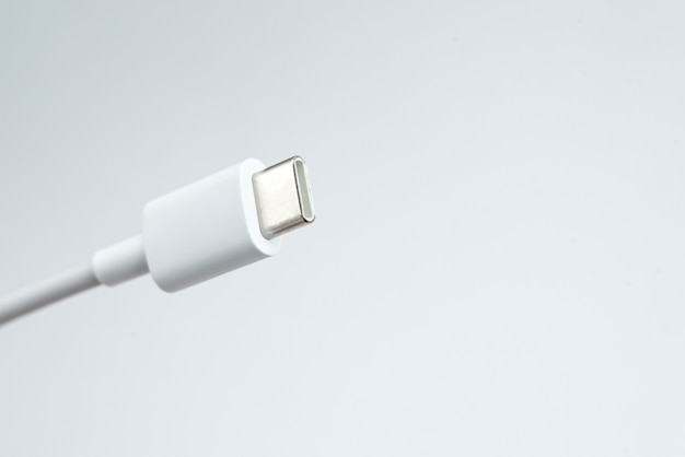 Usb cable type c over white isolated background