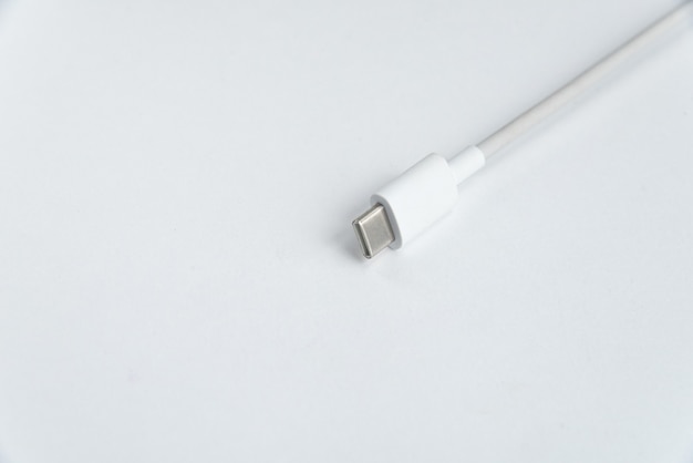 USB cable type C over white isolated background