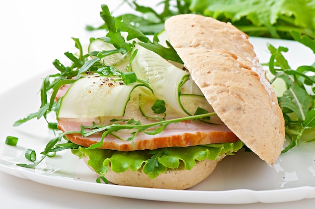 Useful sandwich with ham and herbs