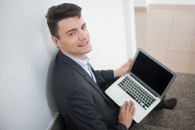 user manager smiling device businessman