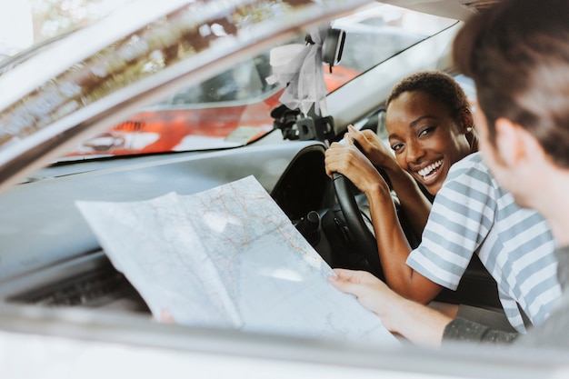 Using a map in a car for a direction