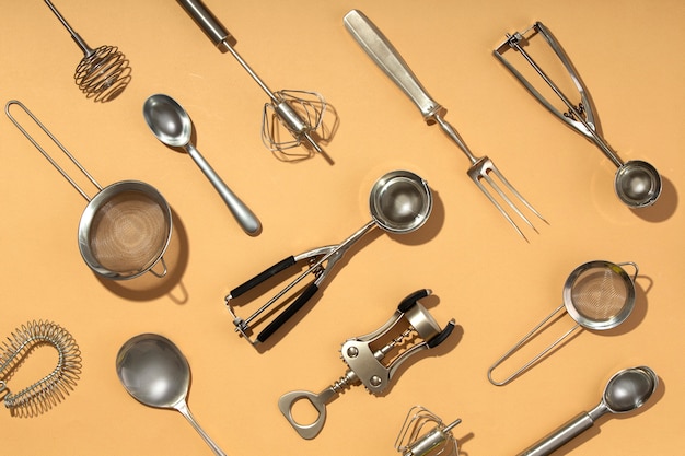 Free photo utensils composition arrangement flat lay