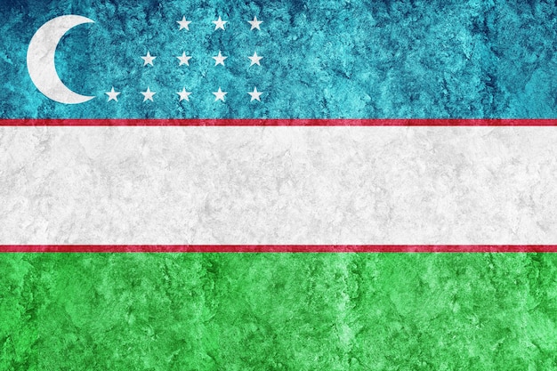 Free photo uzbekistan metallic flag, textured flag, grunge flag