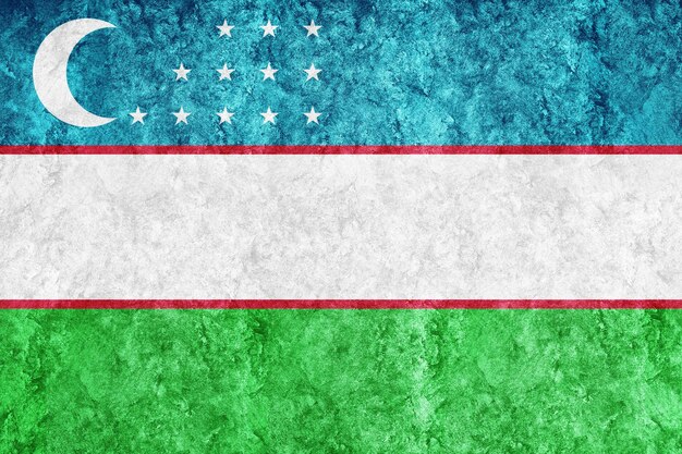 Металлический флаг Узбекистана, текстурированный флаг, гранж-флаг