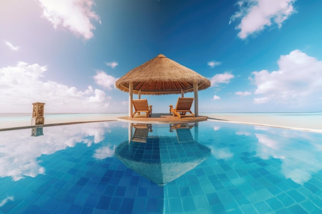 Free photo vacation luxury resort with a swimming pool hammock and umbrellas ai generative