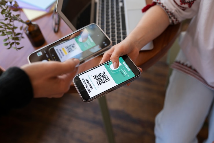 Free Photo vaccination passport scanning high angle