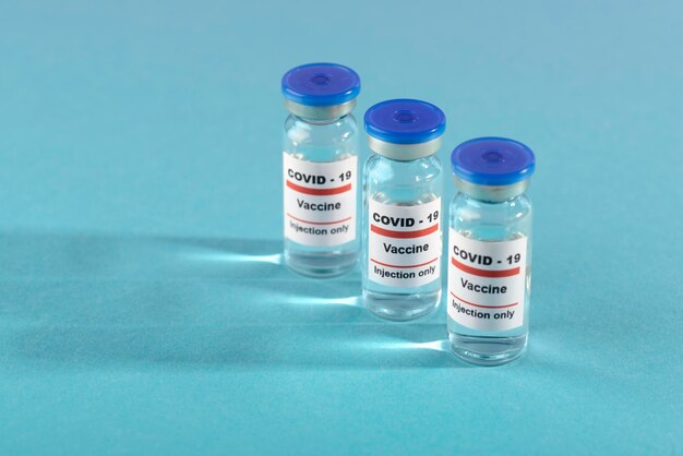 Vaccine vials for covid19 high angle