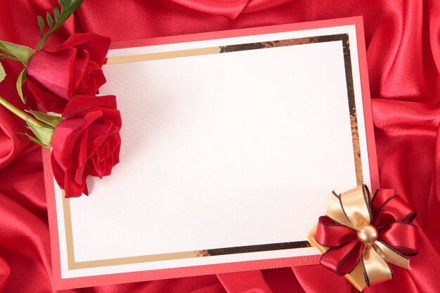 Valentine card with a rose and a gift