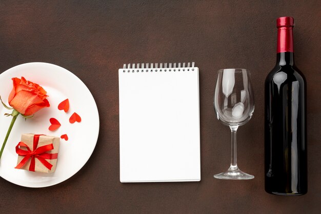 Valentine's day composition with empty notepad