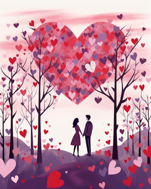 Valentine's day digital art with romantic couple