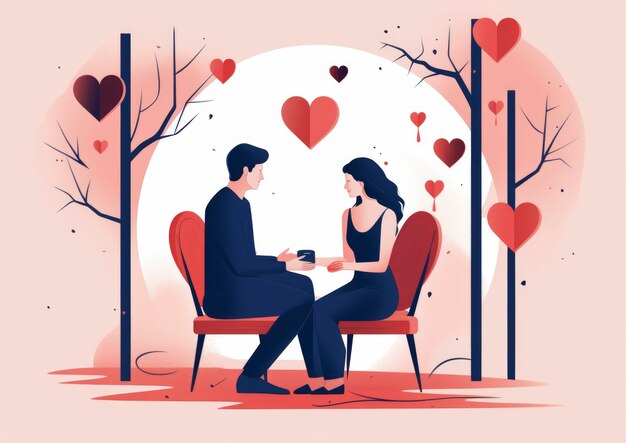 Valentine's day digital art with romantic couple